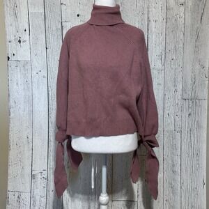 ZARA Women's Dusty Pink Size S Turtle Neck Side Slits Sweater Casual , Warm